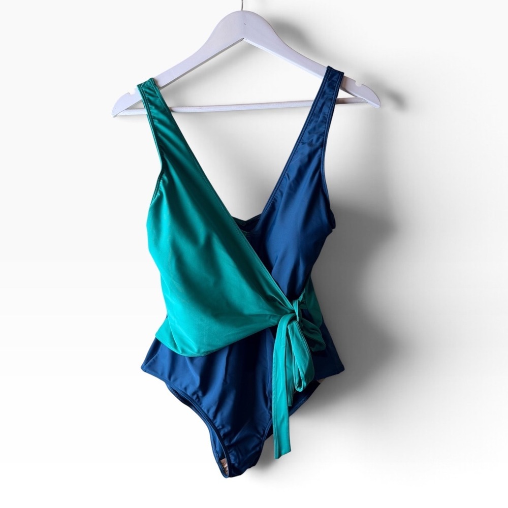 Summersalt The Perfect Wrap One Piece Swimsuit 14 Sea Glass Seaweed Blue Teal